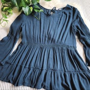 Melrose & Market Blue Lace Flowy Bohemian Blouse